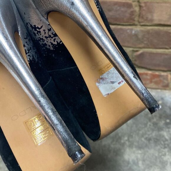 Aldo Black Leather Suede & Silver Platform Stiletto Size 8 - Picture 12 of 12